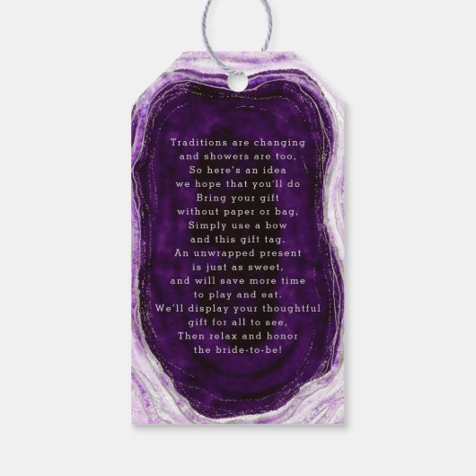 Amethist Paarse & Zilveren Bruids Display Douche Cadeaulabel (Achterkant)