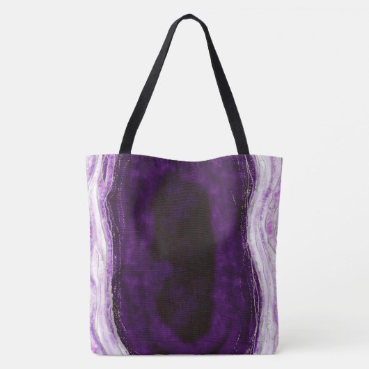 Amethist Paarse & Zilveren Geode Agaat Bloemenmeis Tote Bag (Achterkant)