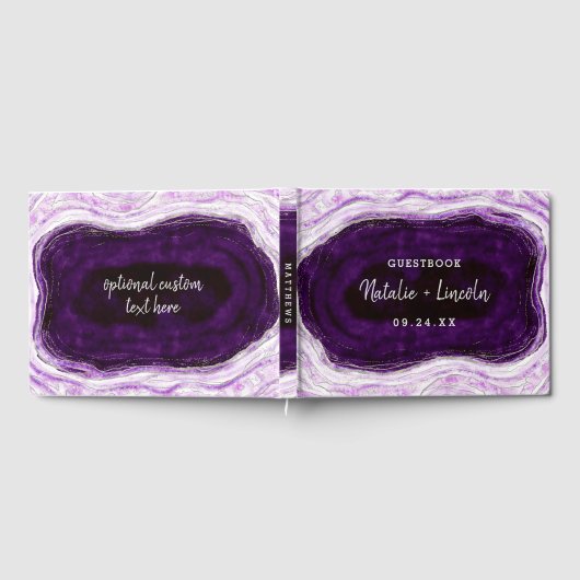 Amethist Paarse & Zilveren Geode Agaat Slice Bruil Gastenboek (Volledig)