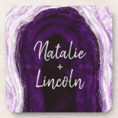 Amethist Paarse & Zilveren Geode Bruiloft Monogram Bier Onderzetter (Voorkant)