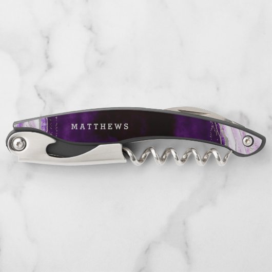 Amethist Paarse & Zilveren Geode Bruiloft Monogram Kurkentrekker (Voorkant)