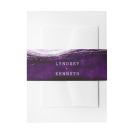 Amethist Paarse & Zilveren Geode Bruiloft Monogram Uitnodigingen Wikkel