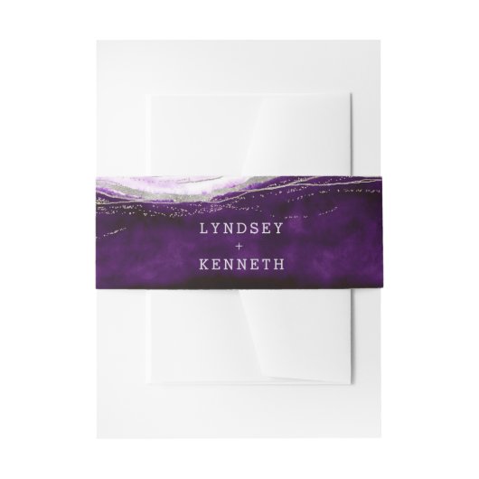 Amethist Paarse & Zilveren Geode Bruiloft Monogram Uitnodigingen Wikkel (Voorkant Voorbeeld)