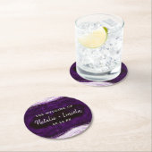 Amethist Paarse & Zilveren Geode Slice Monogram Ronde Kartonnen Onderzetter (Insitu)