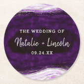 Amethist Paarse & Zilveren Geode Slice Monogram Ronde Kartonnen Onderzetter (Voorkant)