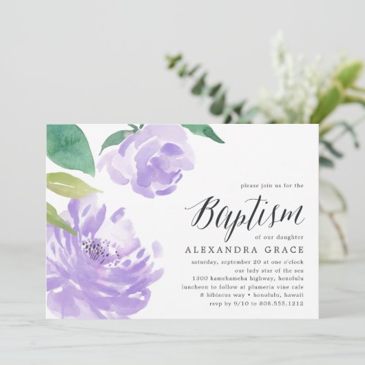 Amethist Pioen | Uitnodiging voor de doop (Staand voorkant)