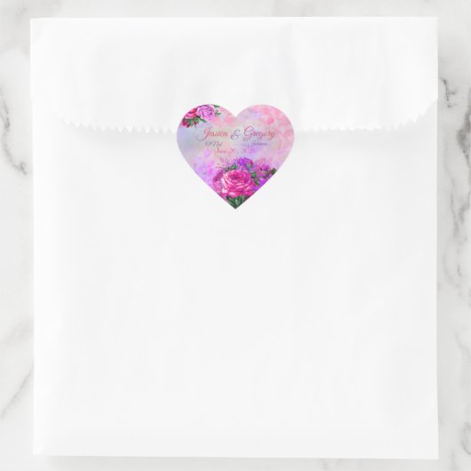 Amethist Raspberry Bloemen Bruiloft Hart Sticker (Tas)