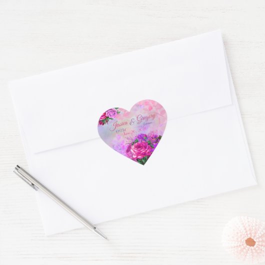 Amethist Raspberry Bloemen Bruiloft Hart Sticker (Envelop)
