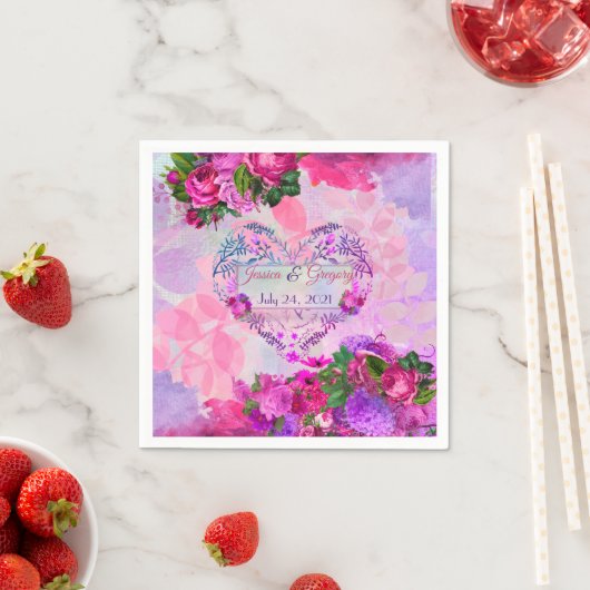 Amethist Raspberry Bloemen Bruiloft Servet (Insitu)