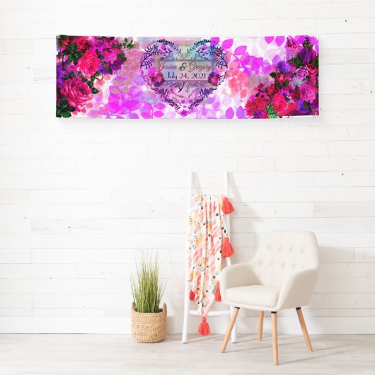 Amethist Raspberry Bloemen Bruiloft Spandoek (Insitu)