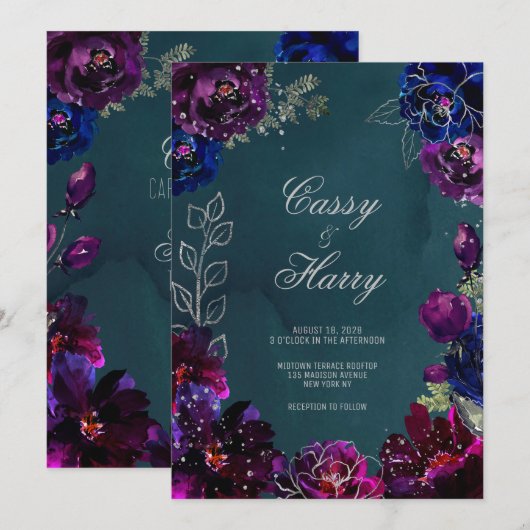 Amethist Saffier Blauwgroen Jewel Tones Bruiloft Kaart (Voorkant / Achterkant)