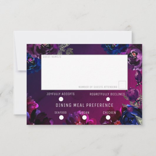 Amethist Saffier Ombr Jewel Tone Maaltijd Keuze RS RSVP Kaartje (Achterkant)