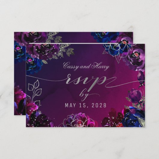 Amethist Saffier Ombr Jewel Tone Maaltijd Keuze RS RSVP Kaartje (Voorkant / Achterkant)