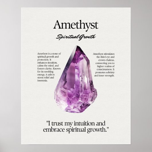 Amethist Stone Crystal Betekenis Kaart Poster (Voorkant)