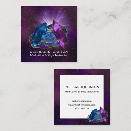 Amethist, Tanzaniet en Vergulde Agaat Vierkante Visitekaartje (Voorkant / Achterkant)