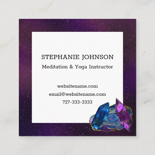 Amethist, Tanzaniet en Vergulde Agaat Vierkante Visitekaartje (Achterkant)