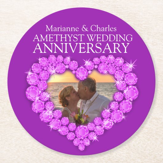Amethist trouwdag hart foto onderzetters (Voorkant)