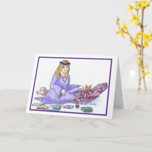 Amethist - Verjaardag februari Kaart (Gele Bloem)