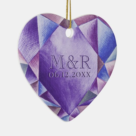 Amethist Waterverf Hart 33e bruiloft Jubileum Keramisch Ornament (Rechts)