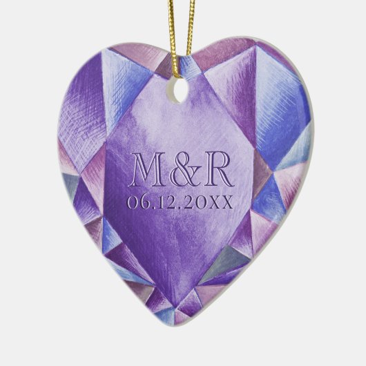 Amethist Waterverf Hart 33e bruiloft Jubileum Keramisch Ornament (Links)