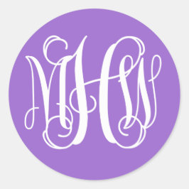 Amethist Wit Preppy Vine Script Monogram DIY BG Ronde Sticker