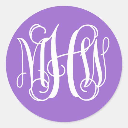 Amethist Wit Preppy Vine Script Monogram DIY BG Ronde Sticker (Voorkant)