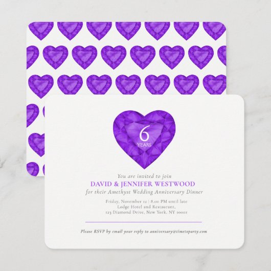 Amethyst 6e huwelijksdag paarse edelsteen hart wat kaart (Voorkant / Achterkant)