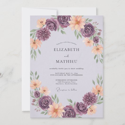 Amethyst Abrikoos Ranunculus Eucalyptus Bruiloft Kaart (Voorkant)