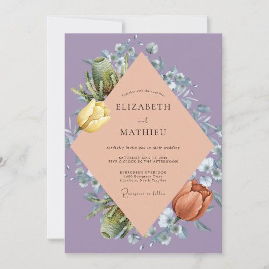 Amethyst Abrikoos Tulp Eucalyptus Bruiloft Kaart (Voorkant)
