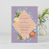 Amethyst Abrikoos Tulp Eucalyptus Bruiloft Kaart (Staand voorkant)
