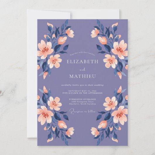 Amethyst Abrikoos Wilde Bloemen Bruiloft Kaart (Voorkant)