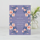 Amethyst Abrikoos Wilde Bloemen Bruiloft Kaart (Staand voorkant)