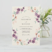 Amethyst Abrikozen Tak Eucalyptus Bruiloft Kaart (Staand voorkant)