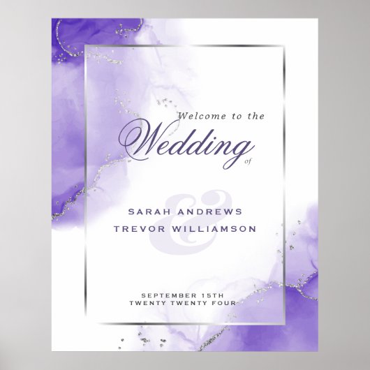 Amethyst Abstract Trouw Welkom Bord Poster (Voorkant)