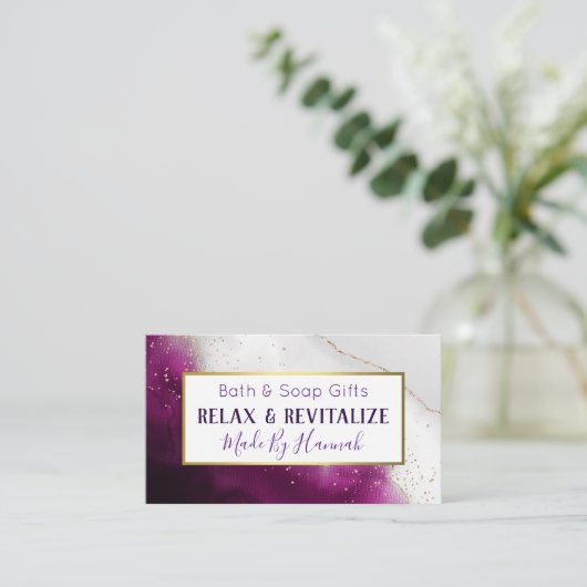 Amethyst Agate Handmade Bath Bomb Soak Soep Visitekaartje (Staand voorkant)