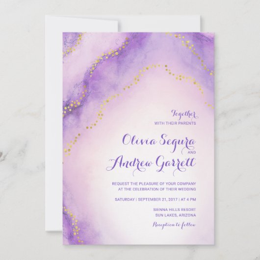 Amethyst Agate Waterverf Painted Wedding Invite Kaart (Voorkant)
