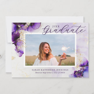 Amethyst and Gold Glam 2 Photo Graduation Cards Kaart