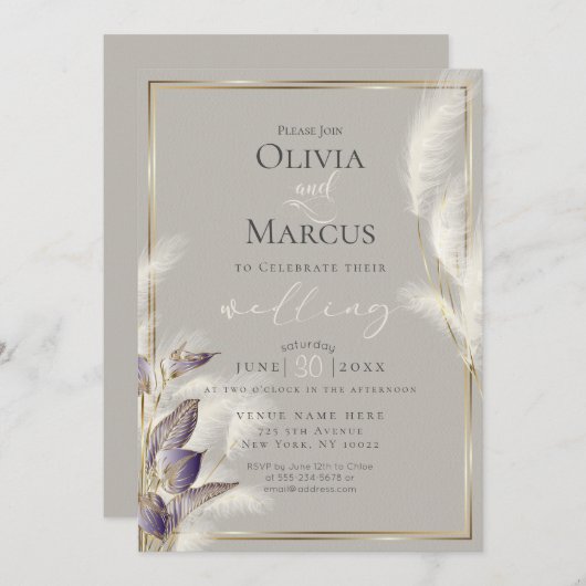 Amethyst Anthurium en Veathery Pampas Grass Kaart (Voorkant / Achterkant)