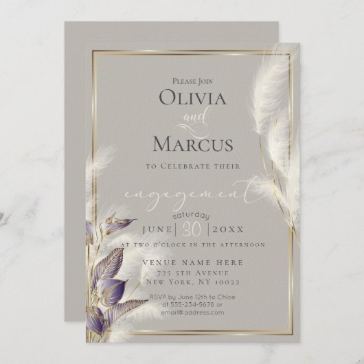 Amethyst Anthurium en Veathery Pampas Grass Kaart (Voorkant / Achterkant)