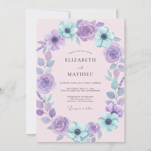 Amethyst Aqua Bloem Bruiloft Kaart (Voorkant)