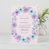 Amethyst Aqua Bloem Bruiloft Kaart (Staand voorkant)