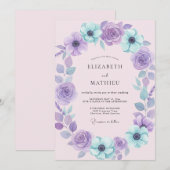 Amethyst Aqua Bloem Bruiloft Kaart (Voorkant / Achterkant)