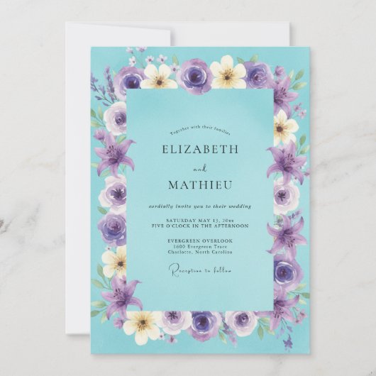 Amethyst Aqua Krans Bruiloft Kaart (Voorkant)
