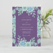 Amethyst Aqua Loofwerk Eucalyptus Bruiloft Kaart (Staand voorkant)