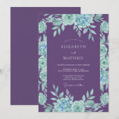 Amethyst Aqua Loofwerk Eucalyptus Bruiloft Kaart (Voorkant / Achterkant)
