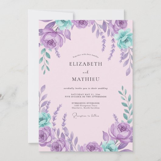 Amethyst Aqua Petal Bruiloft Kaart (Voorkant)