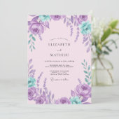 Amethyst Aqua Petal Bruiloft Kaart (Staand voorkant)