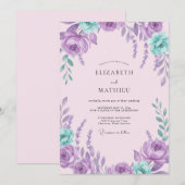 Amethyst Aqua Petal Bruiloft Kaart (Voorkant / Achterkant)