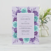 Amethyst Aqua Ranunculus Eucalyptus Bruiloft Kaart (Staand voorkant)