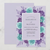 Amethyst Aqua Ranunculus Eucalyptus Bruiloft Kaart (Voorkant / Achterkant)